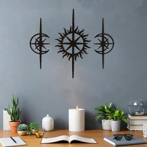 DUOOLN 3pc Metal Star Wall Decor Art, Starburst Celestial Midcentury Sign - color: Celestial Body