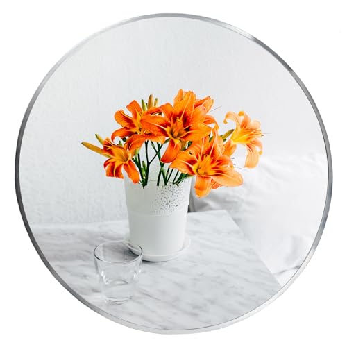 Oruii Small Round Mirror, 16 inch Silver Circle Mirror, Silver Metal Frame - color: Silver, size: 16"L x 16"W