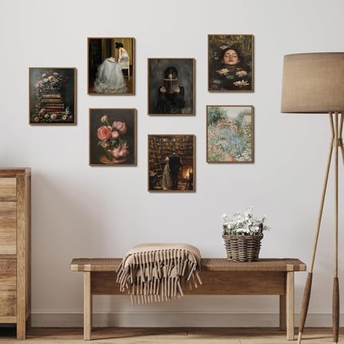 Victorian Lady Reading Canvas Wall Art 8x10 inch - color: White dress, size: 8"x10" Natural