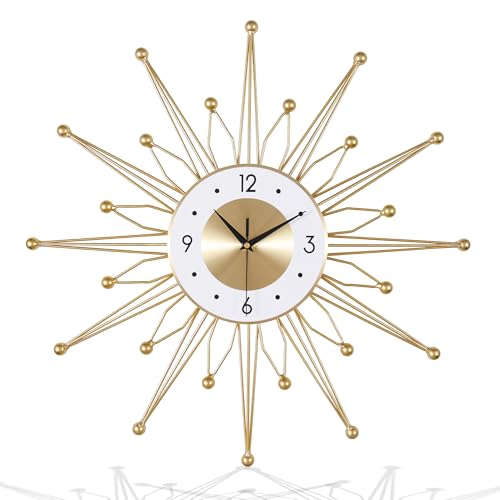 Lafocuse 23 inch Metal Large Gold Starburst Wall Clock Mid Century Art Deco