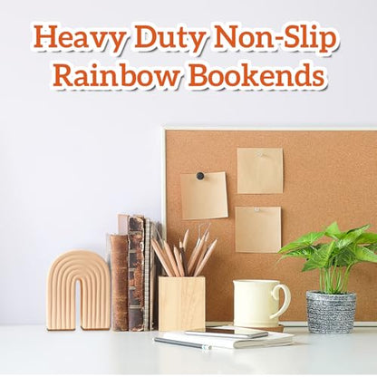 Harloon 2 Pcs Concrete Bookends Heavy Boho Arch Book Ends Decorative Rainbow Arch Shelf Back to School Gift Book Stopper Holders for Modern Home Office Desk Aesthetic Decor