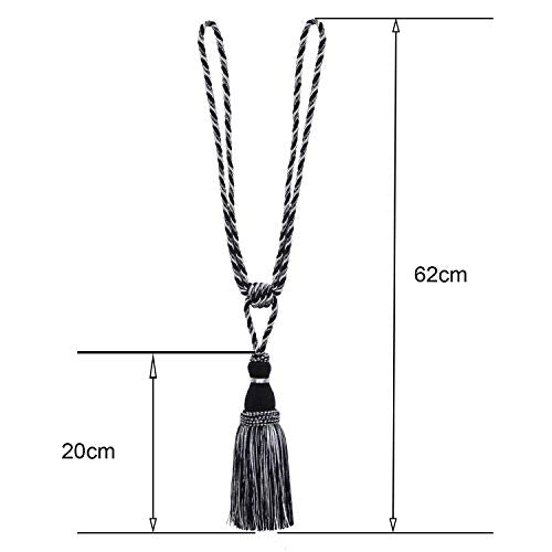 BEL AVENIR 2 Pack Curtain Tiebacks Tassel Drapery Tie-Backs Rope Holdbacks - color: Mix Black, size: 2 Pack