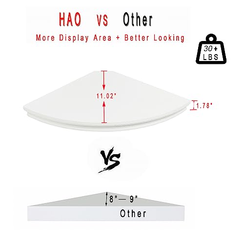 HAO Floating Corner Shelf Invisible Wall Mounted Shelves Radial Shape Cable Wire Hole Pattern Perfect for Bedroom Bathroom Living Room Kitchen Set of 2 White - color: White, size: 12 Inch Radial with Wire Cable Hole