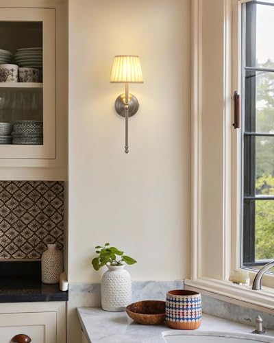 KDG Nickel Cordless Wall Sconces Set of 2, Beige Fabric LED Wall Lamp - color: Nickel + Beige Lampshde (2 Pack)