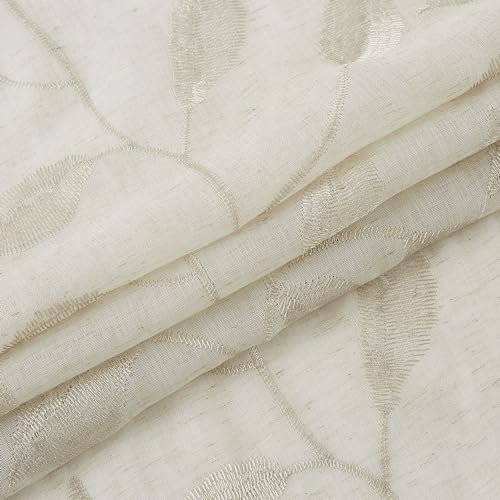 Bujasso Embroidered Leaf Sheer Curtains, Natural 38" Wx63 Lx2 - color: Natural, size: 38"W x 63"L (Pack of 2)