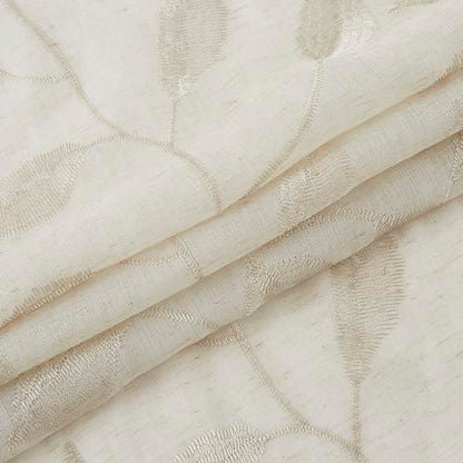 Bujasso Embroidered Leaf Sheer Curtains, Natural 38" Wx63 Lx2 - color: Natural, size: 38"W x 63"L (Pack of 2)