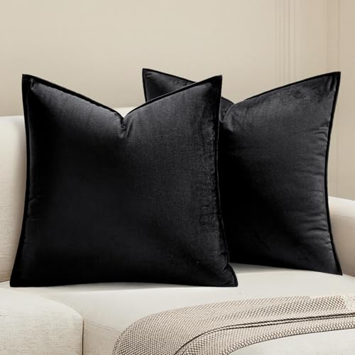 MIULEE Decorative Black Velvet Throw Pillow Covers for Couch 18x18 Inch - color: Black, size: 18" x 18" (Pack of 2)