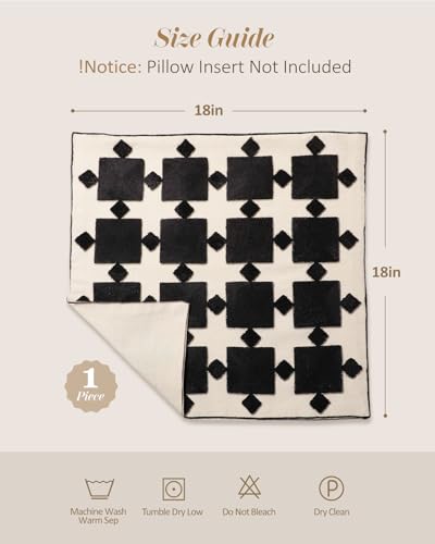 Embroidered Throw Pillow Cover 18x18 Inch, Black Plaid - color: Black Plaid, size: 18" x 18" (Pack of 1)