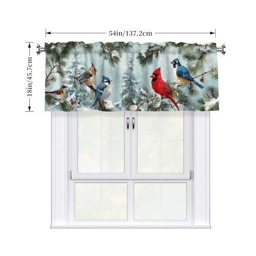 Worltoldb Winter Cardinal Bird Curtain Valance Short Rod Pocket Window Treatment for Living Room Bedroom Kitchen Bathroom 1 Panel 54" W x 18" L - color: Winter Cardinal Bird