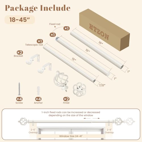 1" Farmhouse Heavy Duty Curtain Rods for Windows,Adjust 18-45",White - color: Antique White, size: 18-45 Inch & 1 Pack