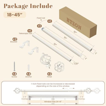 1" Farmhouse Heavy Duty Curtain Rods for Windows,Adjust 18-45",White - color: Antique White, size: 18-45 Inch & 1 Pack