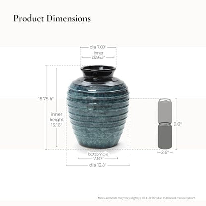 LuxenHome 16'' Rippled Blue Round Ceramic Vase