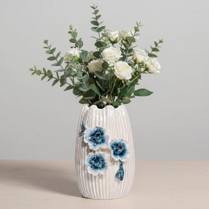 Small White Vase, Modern Ceramic Vases for Centerpieces, 7 Inch - color: White and Dark Blue, size: 7 inch