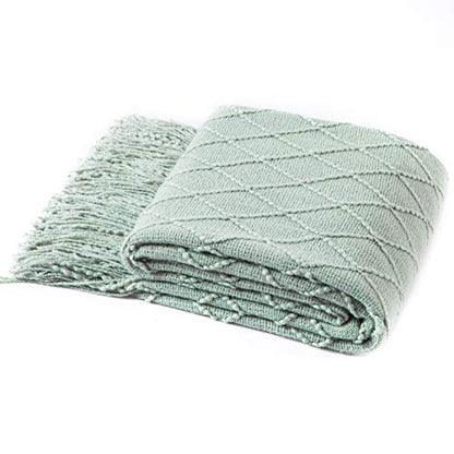 Homiest Aqua Knitted Throw Blanket with Fringe, 50x60 Inch - color: Aqua, size: 50" x 60"