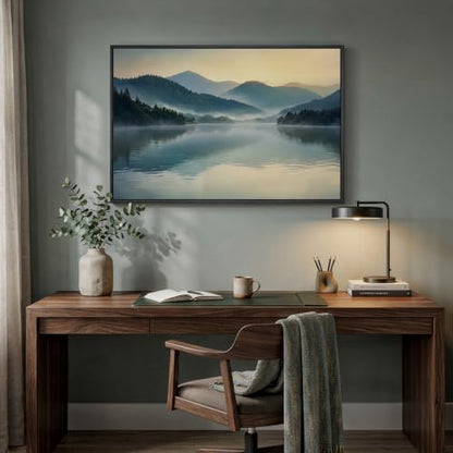 Framed Nature Mountain Lake Landscape Wall Art for Living Room, 24x36 Inch - color: Blue, size: 36"L x 24"W