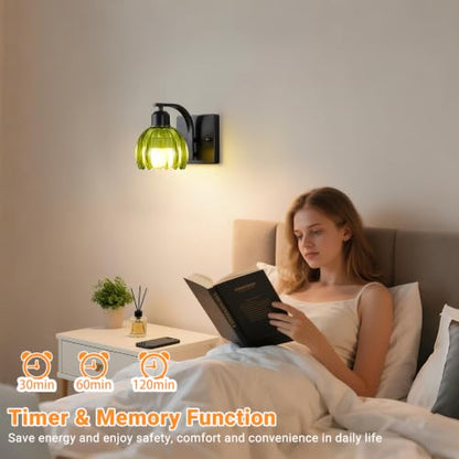 Battery Operated Wall Sconces Set of 2, Wireless LED Wall Lights - color: Black