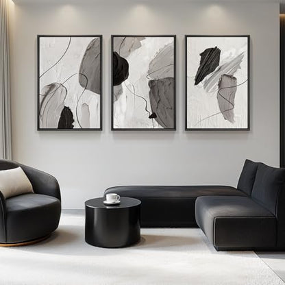 Large Framed Modern Abstract Wall Art for Living Room, 3 Piece 24x36 Inch - color: Shades of Grey, size: 24" W x 36" H x 3Pcs