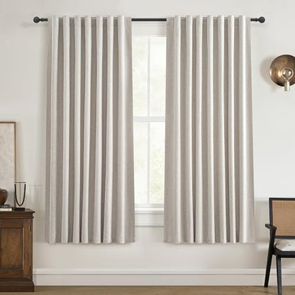 Room Darkening Curtains 72 Inches Long 2 Panels Burg, Rich Linen Heavy Insulated Bay Window Curtains Modern Neutral Drapes for Bedroom/Cabin/Kitchen (W50" x L72"Tall) 6FT Length Back Tab/Hook Belt - color: Natural Linen, size: 50"W x 72"L (Pack of 2)