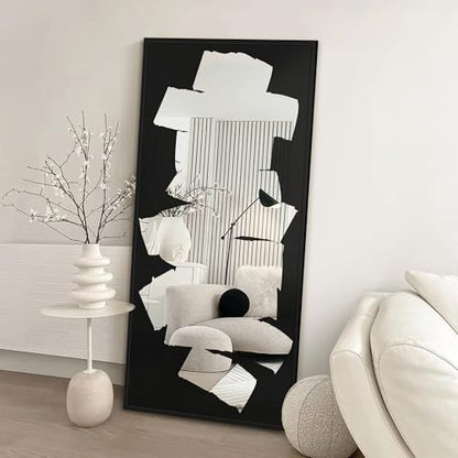 Delma Full Length Floor Mirror, 28"x56", Black, Abstract Wall Art Mirror - size: 56"L x 28"W