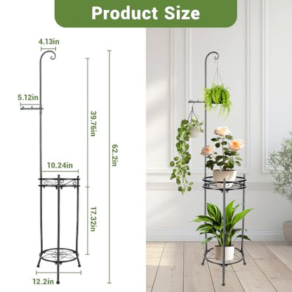Plant Stand,Adjustable 3 Tier Potted Holder Flower Pot Stand with Hangers