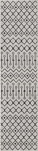 Unique Loom Outdoor Trellis Collection Area Rug - Tribal Trellis (2' x 8' Runner, Gray/ Black) - color: Gray/Black, size: 2' x 8' (Runner)