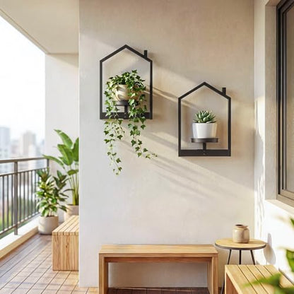 HOOBRO Metal Floating Shelves 2 Pack,Wall Plant Holder Shelf