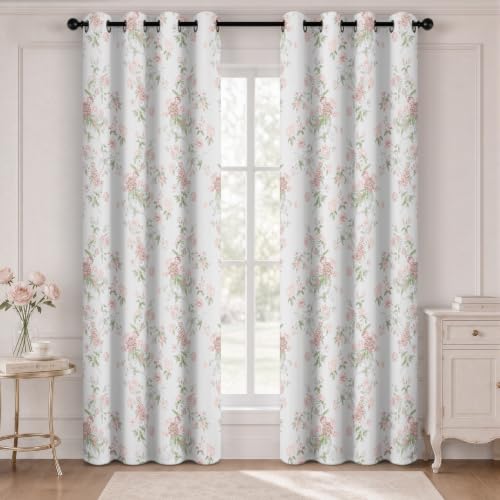 Floral 90% Blackout Curtains for Bedroom Living Room 84 Inch 2 Panels - color: Pink and Green, size: 52"W x 84"L (Pack of 2)