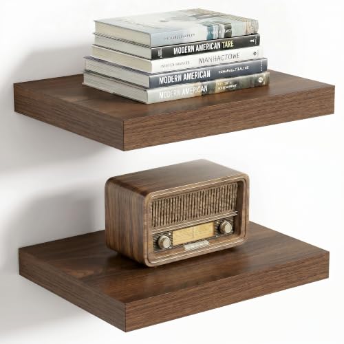 Vivelove 10x10 Inches Floating Shelves Wall Mounted Set of 2, Walnut - color: Walnut, size: 10.2”wx10.2”dx1.5”h