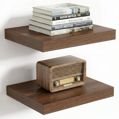 Vivelove 10x10 Inches Floating Shelves Wall Mounted Set of 2, Walnut - color: Walnut, size: 10.2”wx10.2”dx1.5”h