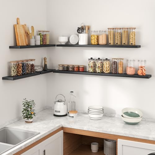Heimlove Floating Shelves for Wall 32 Inch,Mounted Storage Wood Shelves with Invisible Brackets Hanging Shelf for Bedroom Living Room Kitchen Office,Set of 2,Black - color: Black, size: 31.5"W x 6.5"D x 1.22"H,Set of 2-MDF