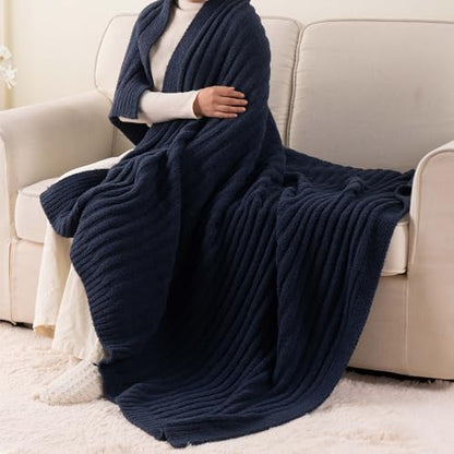 Battilo Navy Blue Throw Blanket for Couch, Navy Chenille Blanket, 50"x60" - color: Navy, size: 50"x60"