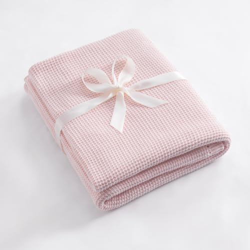 BOV Lightweight Cotton Blanket - Blush Pink Waffle 100% Cotton Knit Throw Blanket Twin Size, Soft Breathable Decorative Blanket for Bed Couch Sofa, Ideal Throw Blankets for Women Gift, 60"x80" - color: Blush Pink, size: 60"x80"