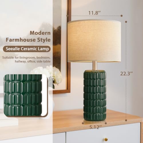 Seealle 23" Modern Ceramic Table Lamps, Lamps for Bedroom, Dark Green - color: Dark Green