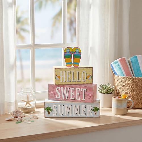 Geelin 4 Pcs Summer Flip Flop Wood Table Decor Hello Sweet Summer Sign - style: Summer