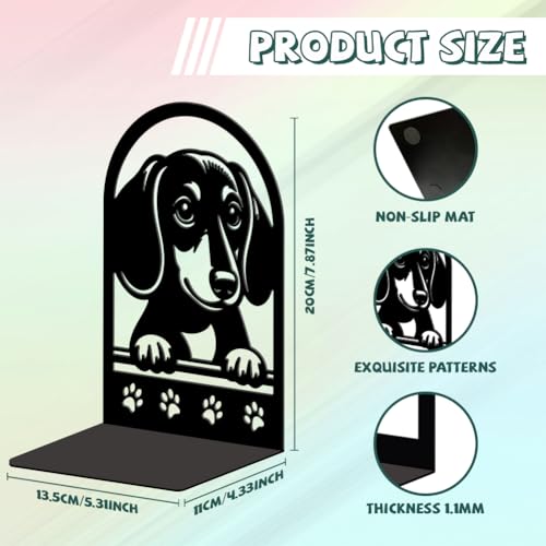 Peacoblue 5.3"x4.3"x7.9" Metal Bookends, Heavy Duty Book Ends for Shelves - style: Sausage Dog with Paw Prints