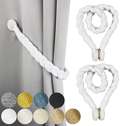 Magnetic Soft Curtain Tiebacks Rope Cotton Window Curtain Holdbacks Porlau - color: White, size: 2 Pack