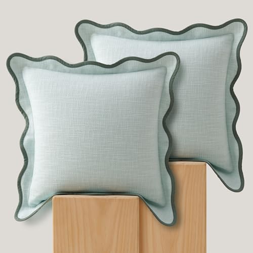 Double Stitch 100% Cotton Scalloped Throw Pillow Covers, Aqua Mint - color: Aqua Mint, size: 18" x 18" (Pack of 2)