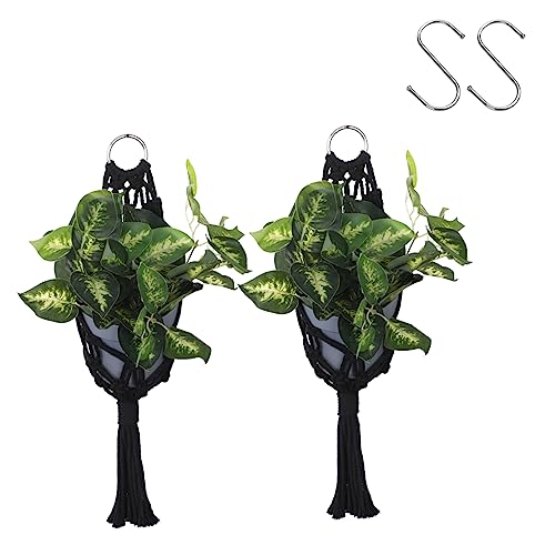 Artilady Macrame Plant Hanger Black, Boho Hanging Planter for Indoor Plants - color: Black a