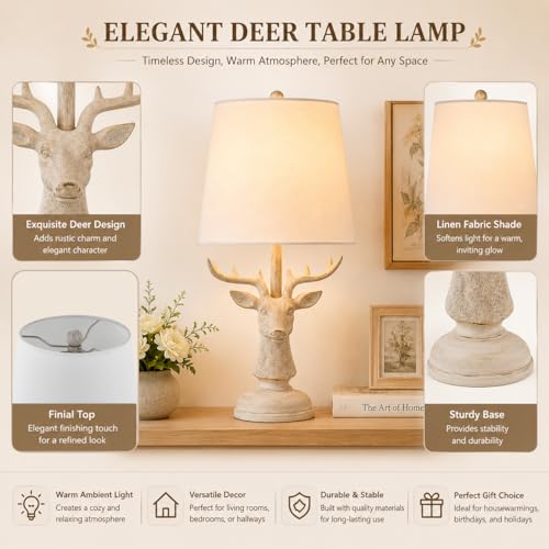 Cabin Lodge Deer Table Lamp.Woodland Animal Lamp for Bedroom or Nursery - color: Deer-Novelty Brown White