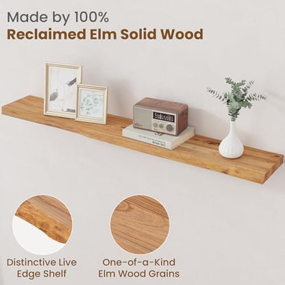 Floating Shelves for Wall, Solid Elm Wood Shelves, 48in Set of 1, Natural - color: Natural, size: Live Edge, 48inch, 1Pack