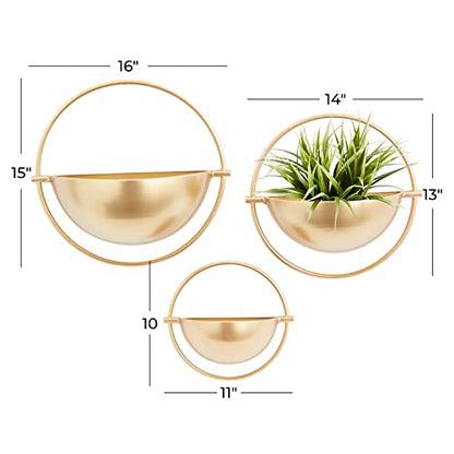 Deco 79 Metal Geometric Indoor Outdoor Wall Planter Indoor Outdoor Hanging Planter, Set of 3 Plant Hanger 15", 13", 10"H, Gold
