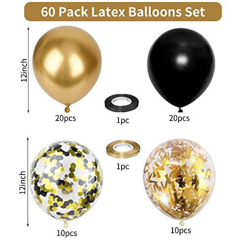 Black Gold Balloons 60 Packs 12 Inch Latex Balloons - color: Black Gold