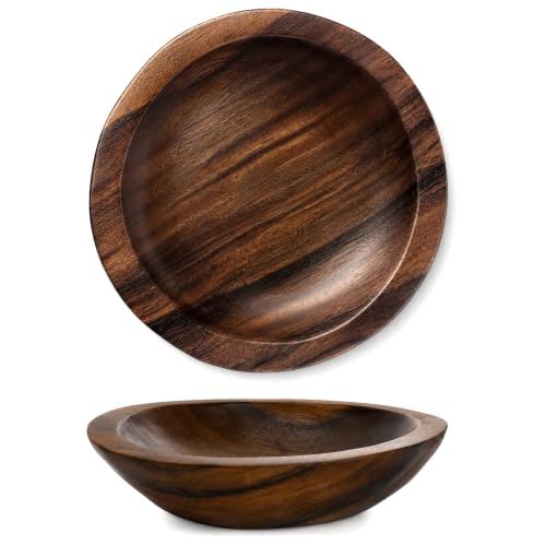 ZENFUN Wooden Decorative Bowl, Walnut Tray Dish Kitchen Dining for Fruit and Salad, Round Hand Crafted Walnutwood Serving Bowl, Home Decor Wood Bowls 10.8" Diameter x 2.6" Height, Seamless