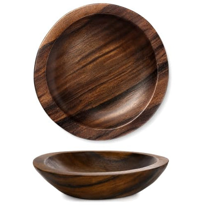 ZENFUN Wooden Decorative Bowl, Walnut Tray Dish Kitchen Dining for Fruit and Salad, Round Hand Crafted Walnutwood Serving Bowl, Home Decor Wood Bowls 10.8" Diameter x 2.6" Height, Seamless