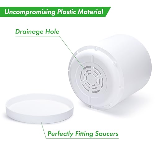 D'vine Dev Plastic Planter Pot with Saucer, 16 in, White, 74-X-A-5 - color: Matte White, size: 16 Inch