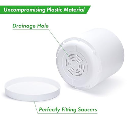 D'vine Dev Plastic Planter Pot with Saucer, 16 in, White, 74-X-A-5 - color: Matte White, size: 16"