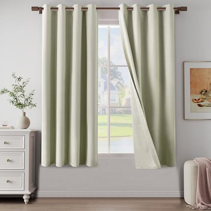 100% Blackout Linen Textured Curtains 63 Inch Length 2 Panels Set for Children's room, Bedroom, Light Weight Curtains with Grommets Top, Blackout Curtains Privacy Protection, Beige, 52" W x 63" L - color: Beige, size: 52"W x 63"L (Pack of 2)