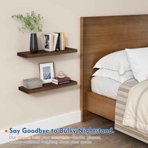 Harwaya 24 Inch Floating Shelves - Bathroom Shelves Wall Mounted - color: Dark Walnut, size: 24 x 8 Inch