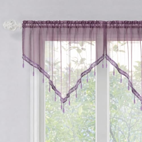 Molaxhome Swag Curtain Scalloped Curtain Valance Drape Sheer Lace Panel 1pc - color: Modena