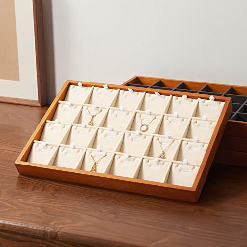 Oirlv Wooden Jewelry Tray,Jewelry Drawer Organizer,Necklace Display Tray - color: Creamy-white 24 grid necklace/pendant jewelry tray